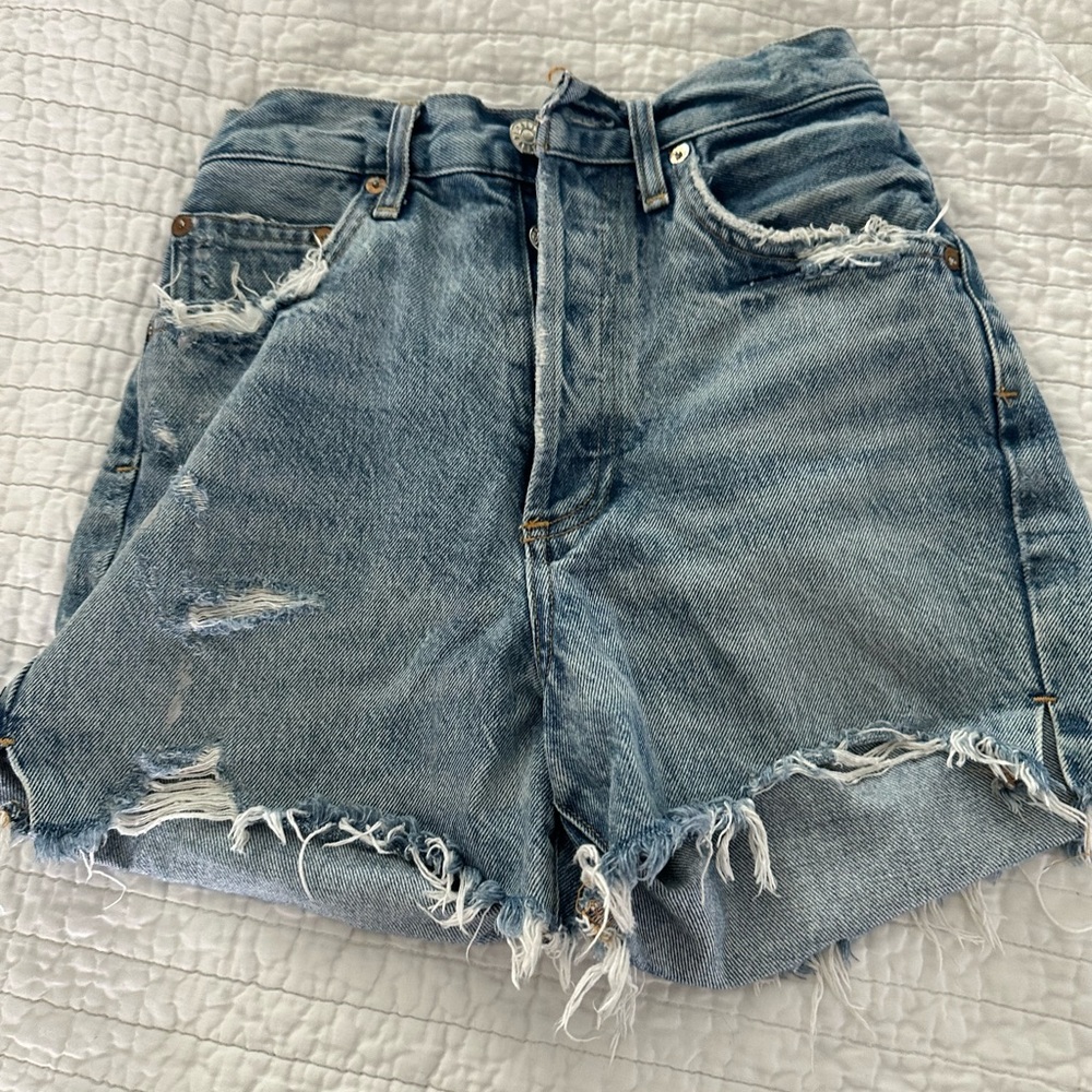 Agolde Blue Distressed Jean Shorts